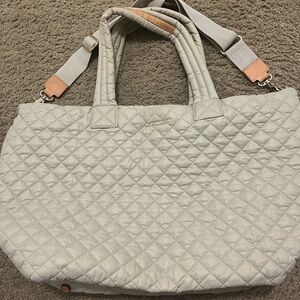 Quilted Light Gray Tote Bag with Removable Strap
